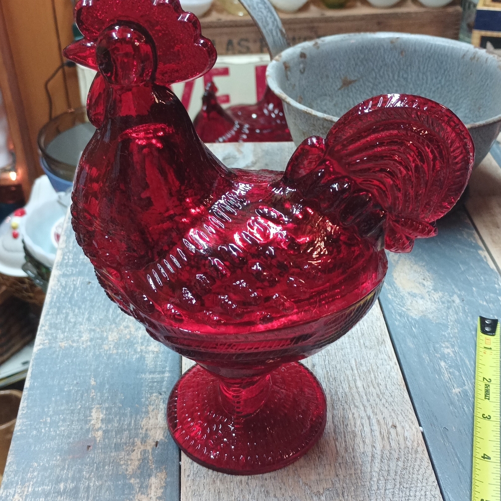 Red Glass Rooster Figurine
